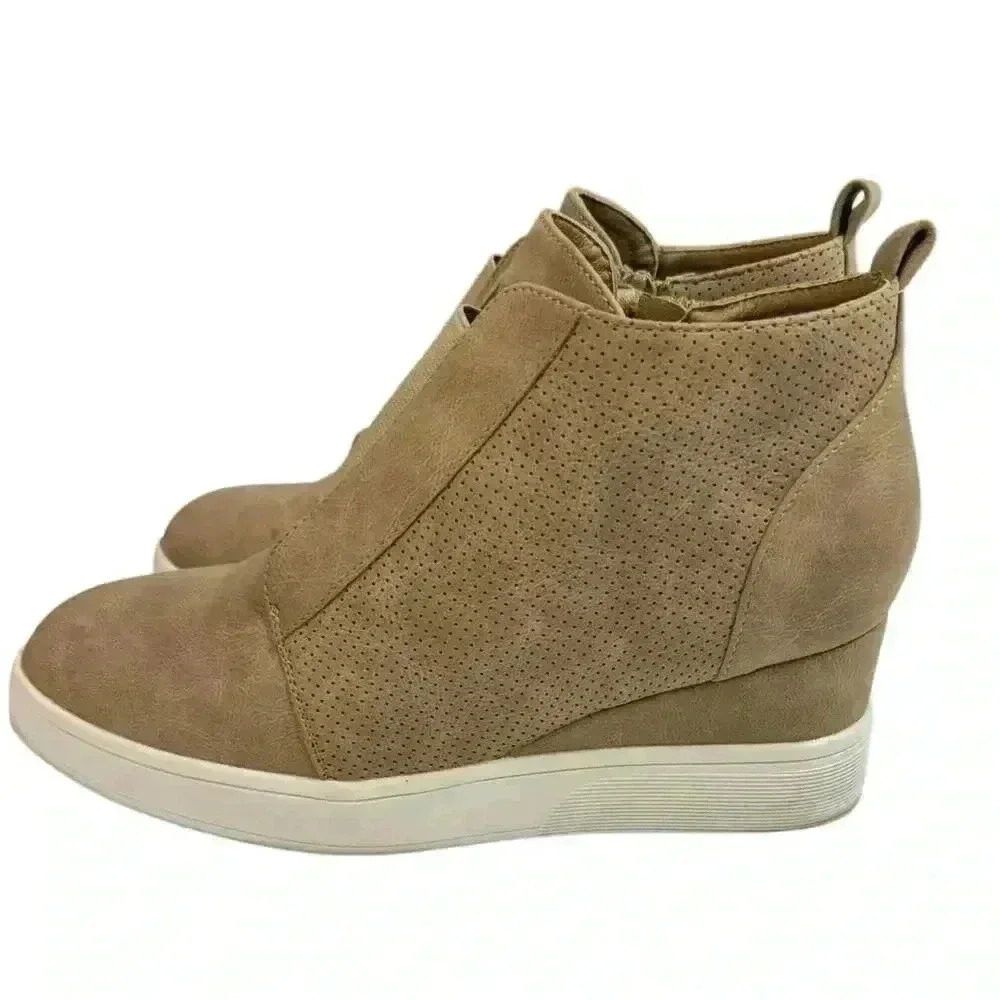 Women Casual Sneaker Booties Hidden Wedge Heel Side Zipper Ankle Boots Size 8 - Picture 4 of 8